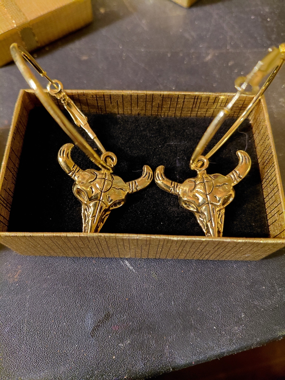 Gold Bull Skull Hoop Earrings - Women's Jewelry